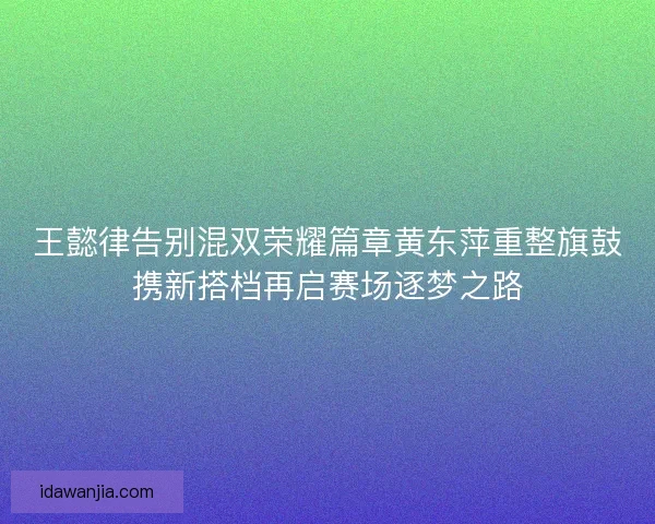 王懿律告别混双荣耀篇章黄东萍重整旗鼓携新搭档再启赛场逐梦之路