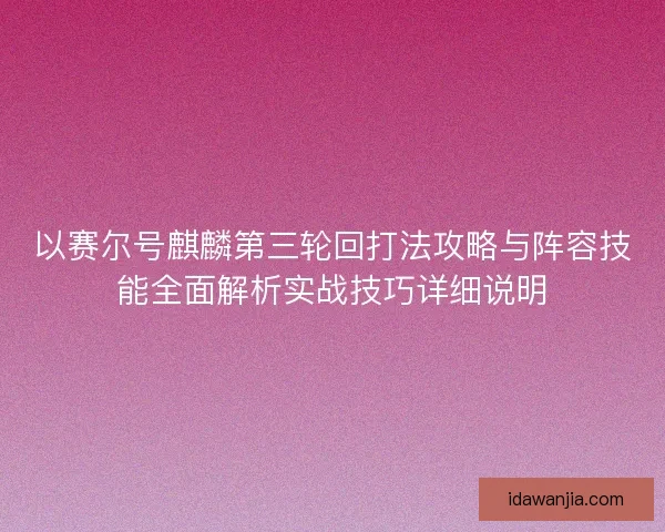 以赛尔号麒麟第三轮回打法攻略与阵容技能全面解析实战技巧详细说明