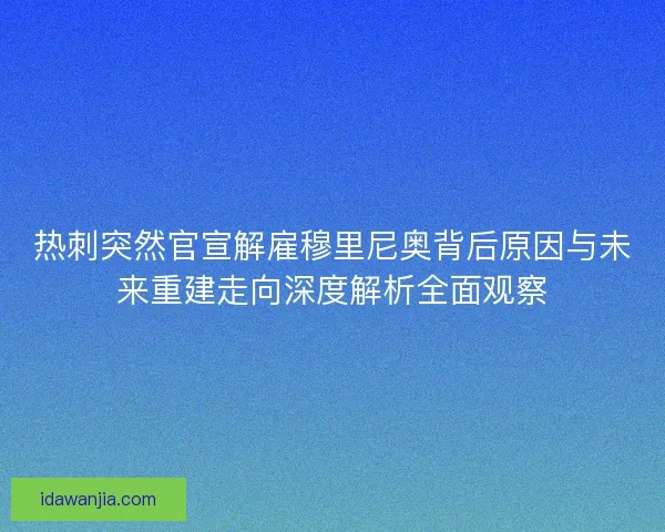 热刺突然官宣解雇穆里尼奥背后原因与未来重建走向深度解析全面观察